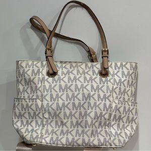 Michael Kors White & Blue Open Tote Bag